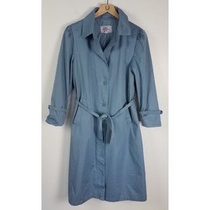 Vintage Knightsbridge Women's 8P Light Blue Button Up Puff Sleeve Trench Coat